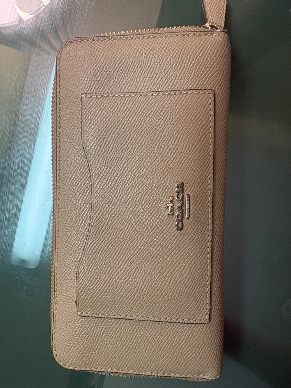 New Coach Accordion Camel Zip In Signature Leather Wallet